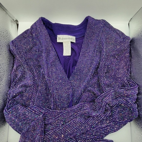 Dressbarn Woman Size 18W Purple/Glitter Open Blazer Shoulder Pads Long Sleeve - Picture 11 of 11
